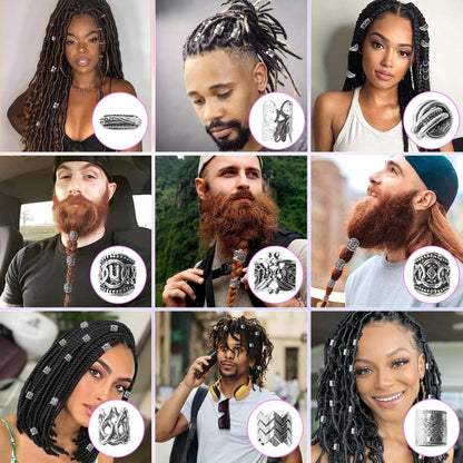 81PCS Viking Hair Beads & Beard Ornaments Set - Premium Silver Hair Jewelry for Dreadlocks, Braids, Locs, and Beard Decor