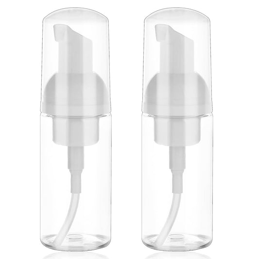 2 Pack Foam Pump Bottle Travel Size - Mini Empty Clear Plastic Foaming Soap Dispenser Refillable 50 ml/1.7 oz for Face Wash, Lash Shampoo, Skin Care
