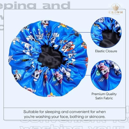 Anime Bonnet with Elastic Soft Band – Adjustable Silky Satin Sleep Bonnet for Women and Men