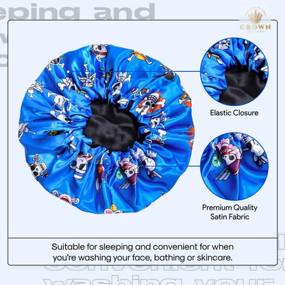 Anime Bonnet with Elastic Soft Band – Adjustable Silky Satin Sleep Bonnet for Women and Men