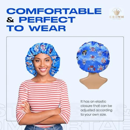 Anime Bonnet with Elastic Soft Band – Adjustable Silky Satin Sleep Bonnet for Women and Men