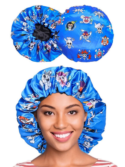 Anime Bonnet with Elastic Soft Band – Adjustable Silky Satin Sleep Bonnet for Women and Men