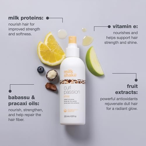 milk_shake Curl Passion Primer - Pre-Styling Curl Primer for All Curl Types, Adds Moisture & Enhances Definition, with Babassu Oil, Praxcai Oil & Milk Proteins, 6.8 Fl Oz Avelisse
