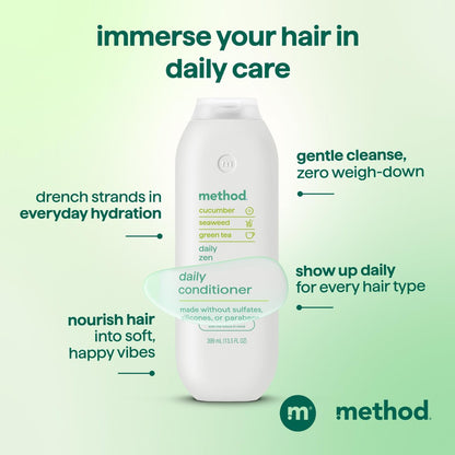 Method Daily Zen Conditioner - Nourishes & Hydrates, Safe for Color-Treated Hair - Sulfate Free, Paraben Free & Silicone Free - 13.5 oz Avelisse