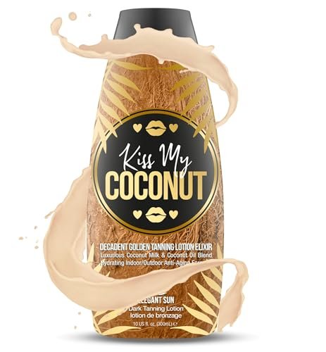 Kiss My Coconut Tanning Bed Lotion - Skin Softening Golden Tan Intensifier with Coconut Milk & Cocoa Butter, No Bronzer, Unisex Hydrating Indoor/Outdoor Accelerator by Elegant Sun Avelisse