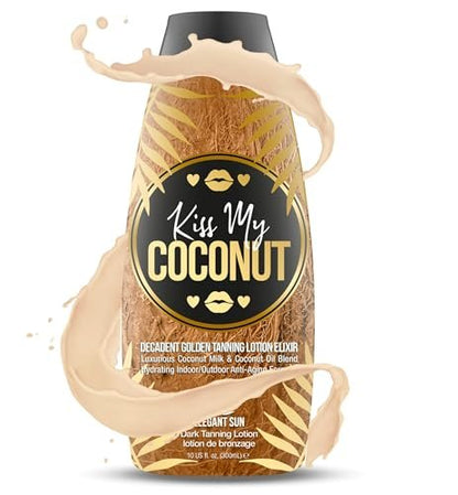 Kiss My Coconut Tanning Bed Lotion - Skin Softening Golden Tan Intensifier with Coconut Milk & Cocoa Butter, No Bronzer, Unisex Hydrating Indoor/Outdoor Accelerator by Elegant Sun Avelisse