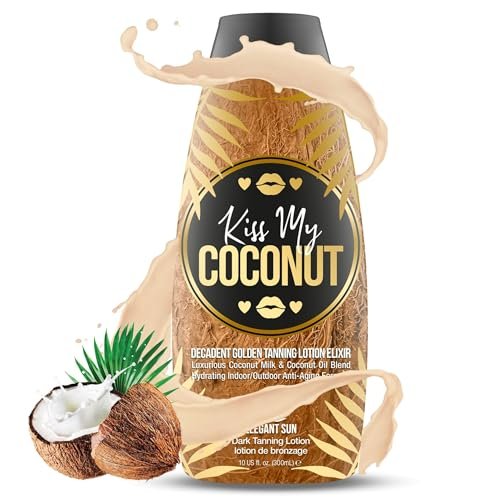 Kiss My Coconut Tanning Bed Lotion - Skin Softening Golden Tan Intensifier with Coconut Milk & Cocoa Butter, No Bronzer, Unisex Hydrating Indoor/Outdoor Accelerator by Elegant Sun Avelisse