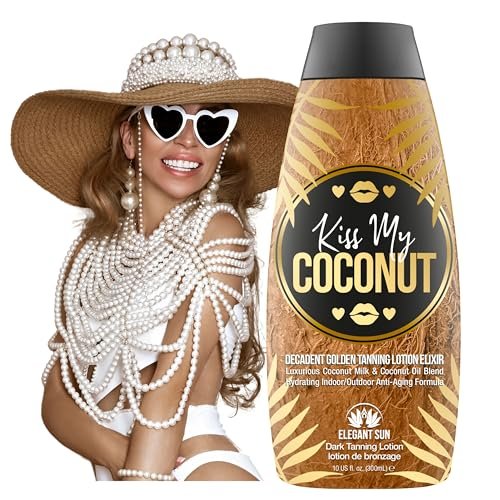 Kiss My Coconut Tanning Bed Lotion - Skin Softening Golden Tan Intensifier with Coconut Milk & Cocoa Butter, No Bronzer, Unisex Hydrating Indoor/Outdoor Accelerator by Elegant Sun Avelisse