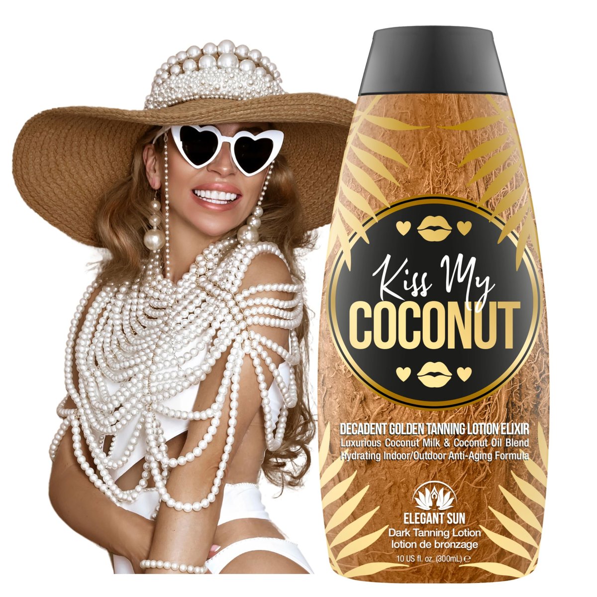 Kiss My Coconut Tanning Bed Lotion - Skin Softening Golden Tan Intensifier with Coconut Milk & Cocoa Butter, No Bronzer, Unisex Hydrating Indoor/Outdoor Accelerator by Elegant Sun Avelisse