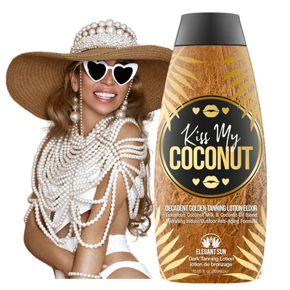 Kiss My Coconut Tanning Bed Lotion - Skin Softening Golden Tan Intensifier with Coconut Milk & Cocoa Butter, No Bronzer, Unisex Hydrating Indoor/Outdoor Accelerator by Elegant Sun Avelisse