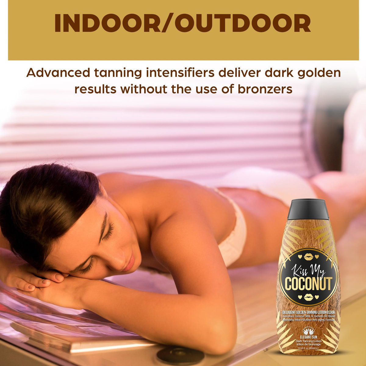 Kiss My Coconut Tanning Bed Lotion - Skin Softening Golden Tan Intensifier with Coconut Milk & Cocoa Butter, No Bronzer, Unisex Hydrating Indoor/Outdoor Accelerator by Elegant Sun Avelisse