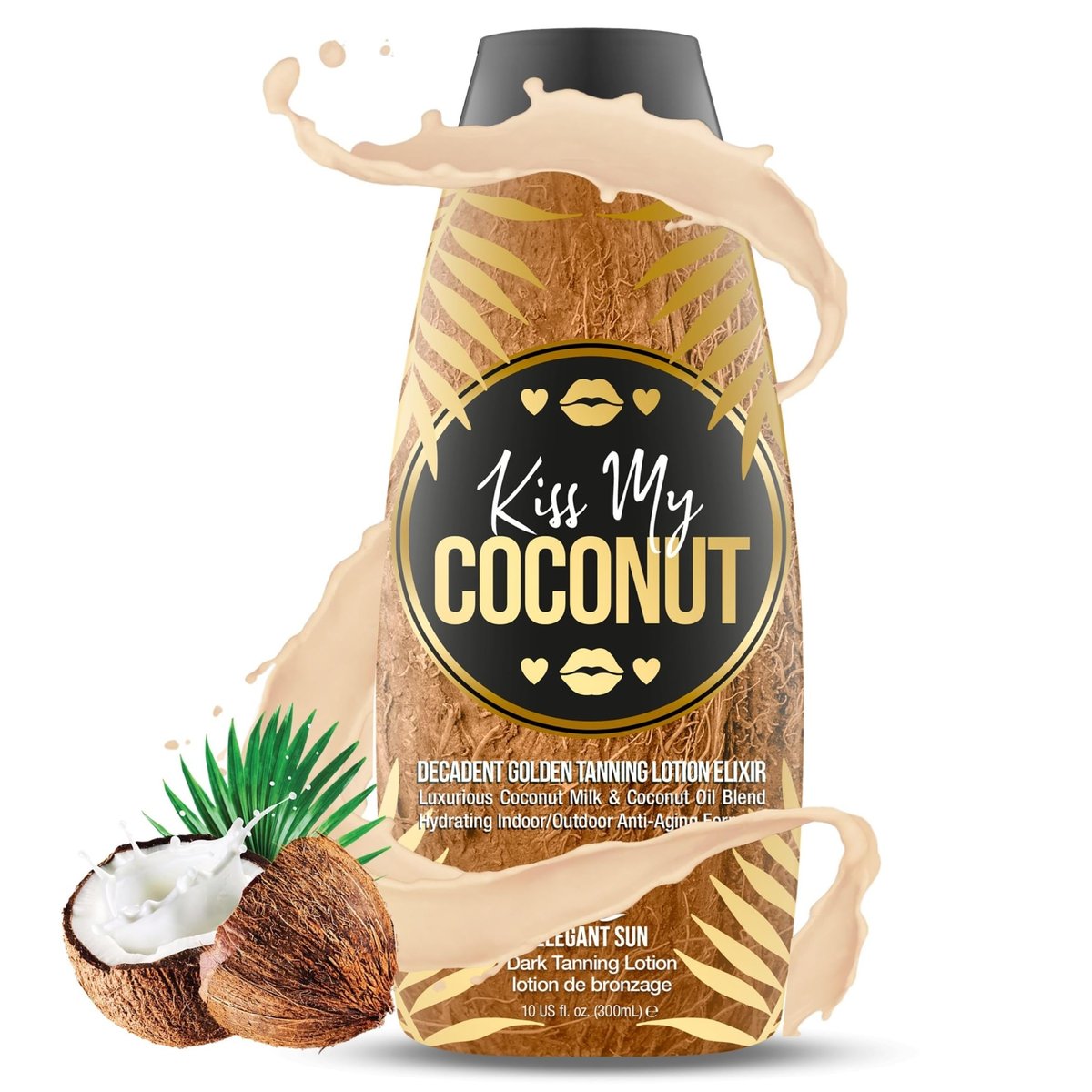 Kiss My Coconut Tanning Bed Lotion - Skin Softening Golden Tan Intensifier with Coconut Milk & Cocoa Butter, No Bronzer, Unisex Hydrating Indoor/Outdoor Accelerator by Elegant Sun Avelisse