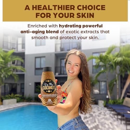 Kiss My Coconut Tanning Bed Lotion - Skin Softening Golden Tan Intensifier with Coconut Milk & Cocoa Butter, No Bronzer, Unisex Hydrating Indoor/Outdoor Accelerator by Elegant Sun Avelisse
