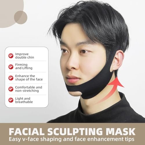 V-Line Lifting Mask - Double Chin Reducer & Face Shaper with High-Elastic Fit, Reusable Chin Strap & Depuffing Tape for Skin Tightening, Sagging Skin Relief & Slimming for Men and Women - görsel 4