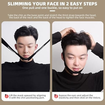 V-Line Lifting Mask - Double Chin Reducer & Face Shaper with High-Elastic Fit, Reusable Chin Strap & Depuffing Tape for Skin Tightening, Sagging Skin Relief & Slimming for Men and Women