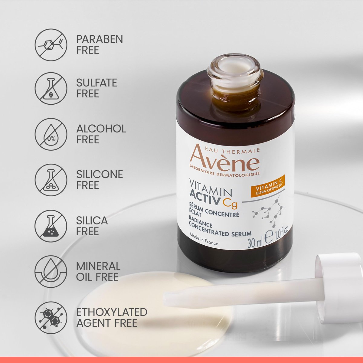 Avène Vitamin Activ Cg Radiance Concentrated Serum - Vitamin Cg, Niacinamide & Bakuchiol for Brighter Skin, Reduces Wrinkles & Dark Spots, 1 Fl Oz Avelisse