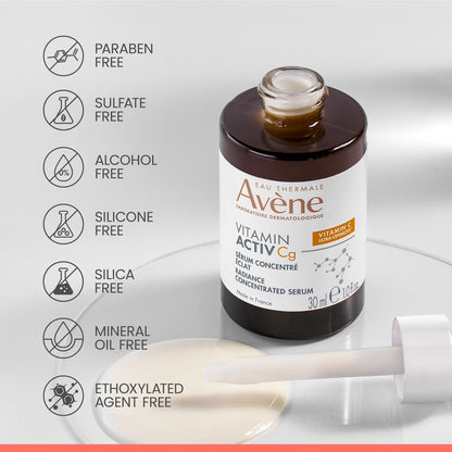 Avène Vitamin Activ Cg Radiance Concentrated Serum - Vitamin Cg, Niacinamide & Bakuchiol for Brighter Skin, Reduces Wrinkles & Dark Spots, 1 Fl Oz Avelisse