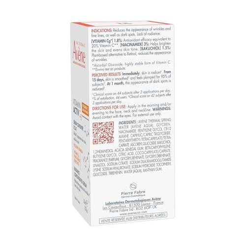 Avène Vitamin Activ Cg Radiance Concentrated Serum - Vitamin Cg, Niacinamide & Bakuchiol for Brighter Skin, Reduces Wrinkles & Dark Spots, 1 Fl Oz Avelisse