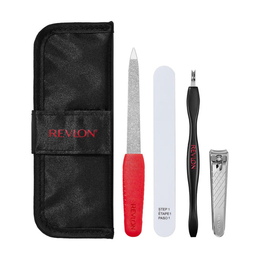 Revlon Manicure Essentials Kit with Travel Case - Nail Care Set (Cuticle Trimmer, Clippers, File & Buffer)