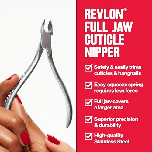 Revlon Full Jaw Cuticle Nipper - Stainless Steel Manicure Tool for Precise Nail Care, Easy Squeeze Spring, 1 Count Avelisse
