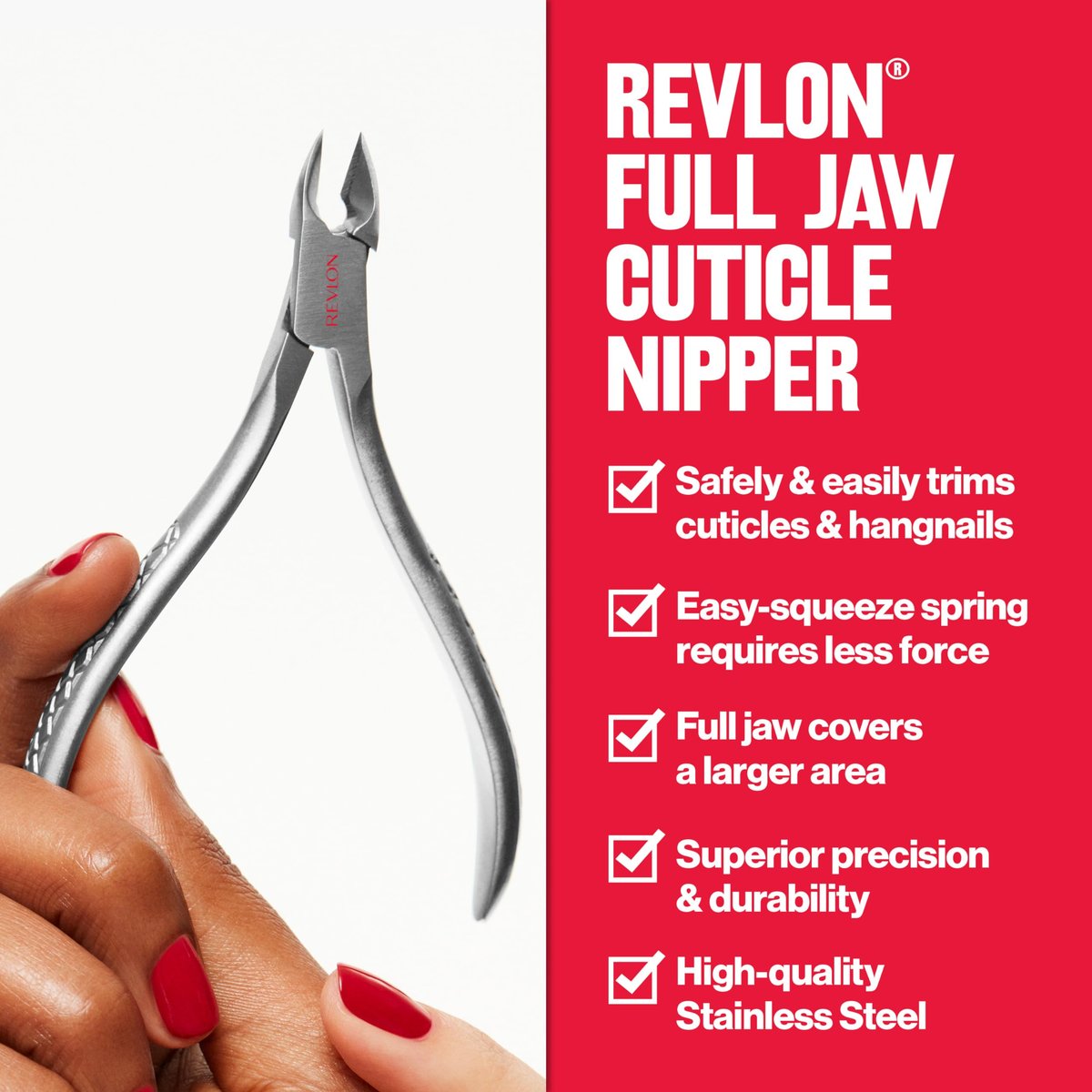 Revlon Full Jaw Cuticle Nipper - Stainless Steel Manicure Tool for Precise Nail Care, Easy Squeeze Spring, 1 Count Avelisse