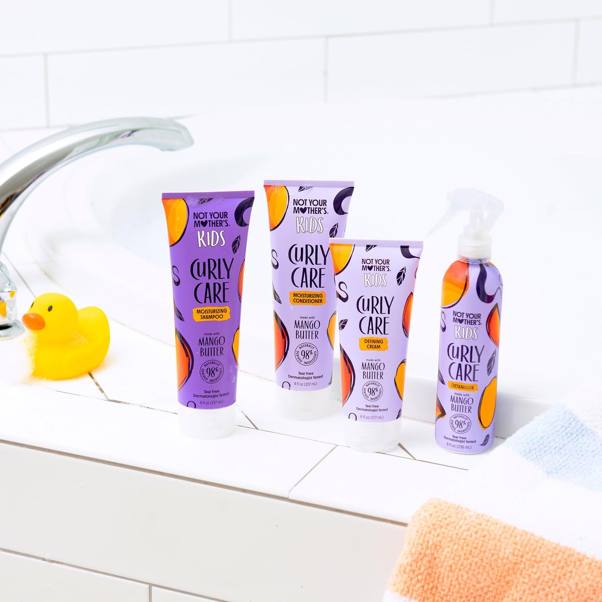 Not Your Mother's Kids Curly Care 4-Pack: Tear-Free Shampoo, Conditioner, Curl Defining Cream & Detangler Spray for All Curl Types Avelisse