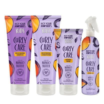 Not Your Mother's Kids Curly Care 4-Pack: Tear-Free Shampoo, Conditioner, Curl Defining Cream & Detangler Spray for All Curl Types Avelisse