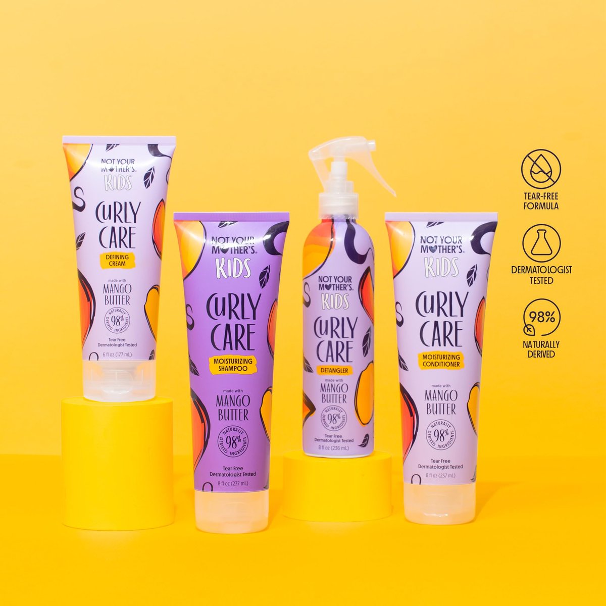 Not Your Mother's Kids Curly Care 4-Pack: Tear-Free Shampoo, Conditioner, Curl Defining Cream & Detangler Spray for All Curl Types Avelisse