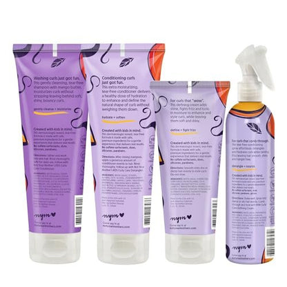 Not Your Mother's Kids Curly Care 4-Pack: Tear-Free Shampoo, Conditioner, Curl Defining Cream & Detangler Spray for All Curl Types Avelisse