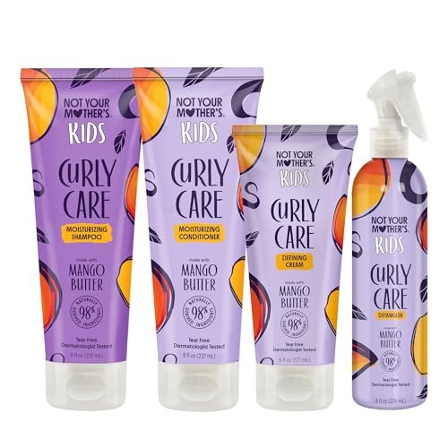 Not Your Mother's Kids Curly Care 4-Pack: Tear-Free Shampoo, Conditioner, Curl Defining Cream & Detangler Spray for All Curl Types Avelisse