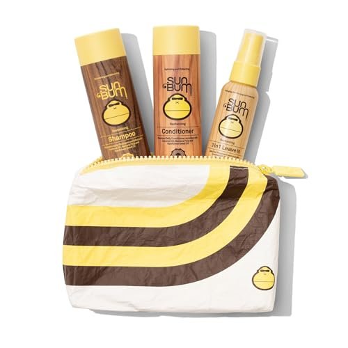Sun Bum Hair Care Travel Essentials Kit - Revitalizing Shampoo, Conditioner, and 3-in-1 Leave-In Treatment with Aloha Travel Pouch Avelisse