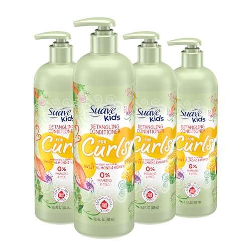 Suave Kids Natural Sweet Almond Honey Curly Hair Detangling Conditioner, Tear Free, No Parabens, No Dyes, 16.5 Oz Pack of 4 Avelisse