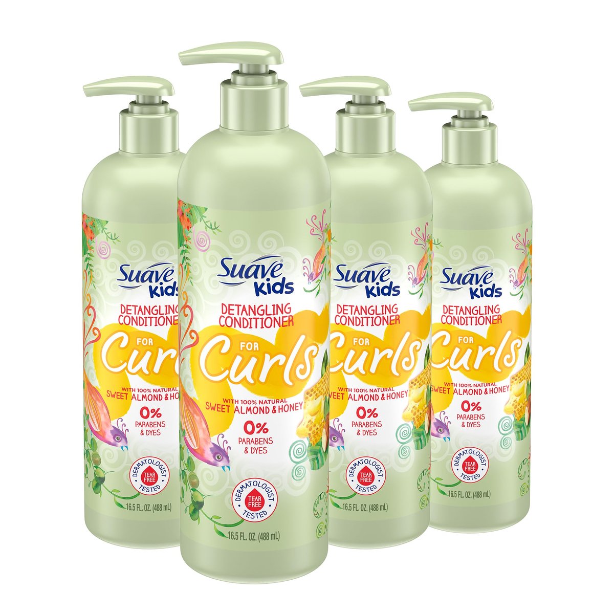 Suave Kids Natural Sweet Almond Honey Curly Hair Detangling Conditioner, Tear Free, No Parabens, No Dyes, 16.5 Oz Pack of 4 Avelisse