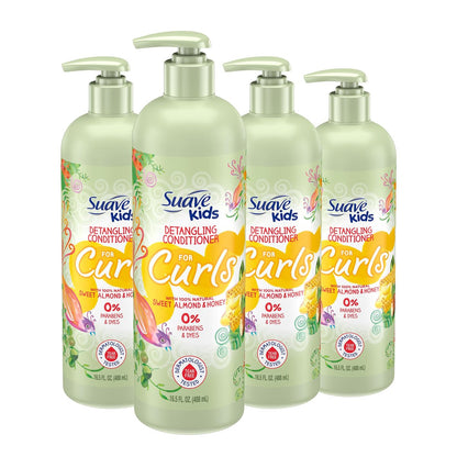 Suave Kids Natural Sweet Almond Honey Curly Hair Detangling Conditioner, Tear Free, No Parabens, No Dyes, 16.5 Oz Pack of 4 Avelisse