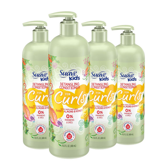 Suave Kids Natural Sweet Almond Honey Curly Hair Detangling Conditioner, Tear Free, No Parabens, No Dyes, 16.5 Oz Pack of 4 Avelisse