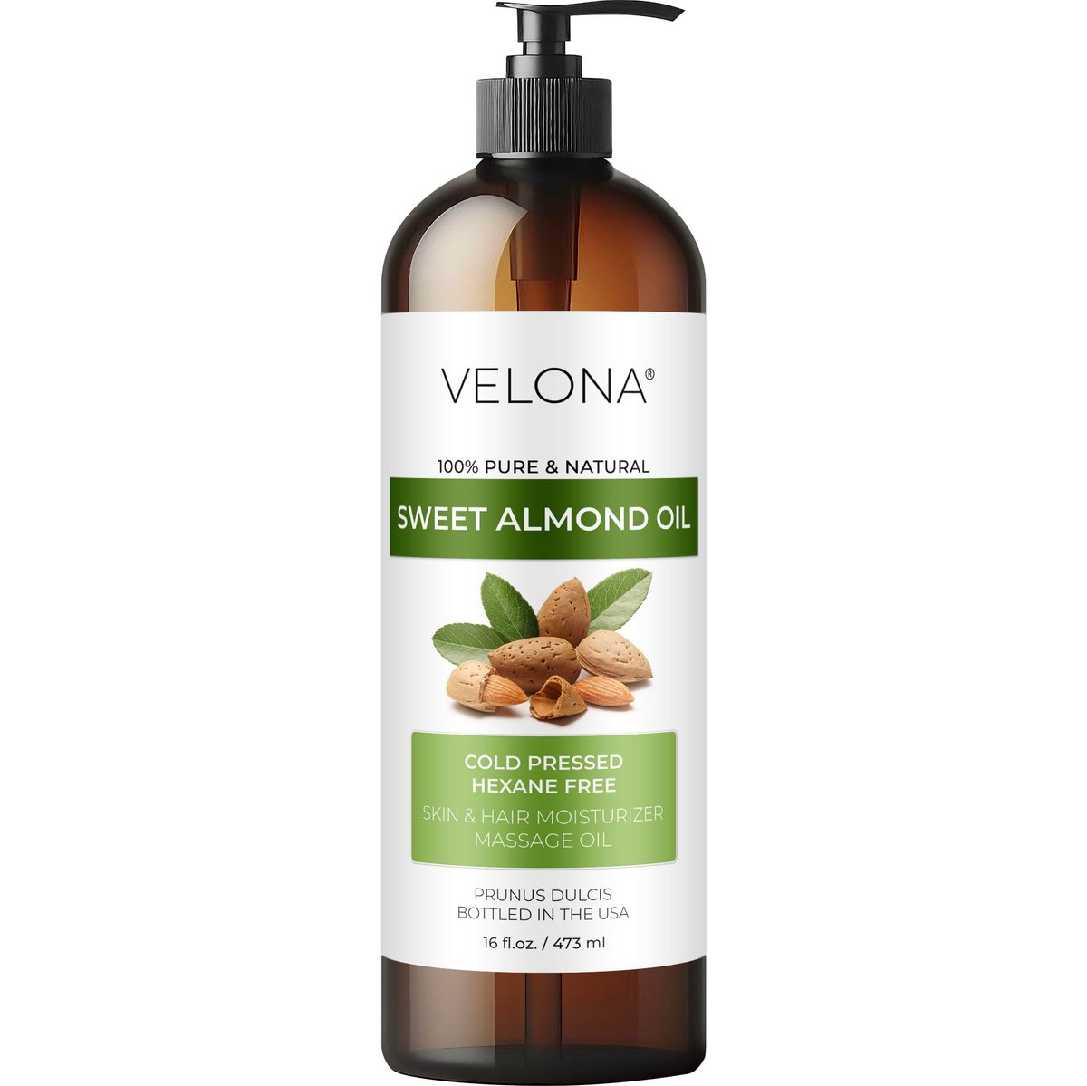 Velona Sweet Almond Oil - 100% Pure & Natural Carrier Oil, Cold Pressed, 16 Fl Oz - görsel 1