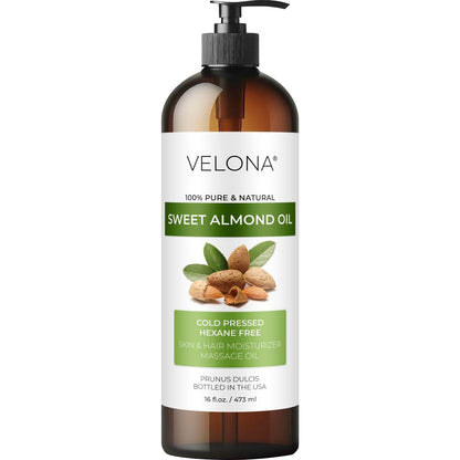 Velona Sweet Almond Oil - 100% Pure & Natural Carrier Oil, Cold Pressed, 16 Fl Oz