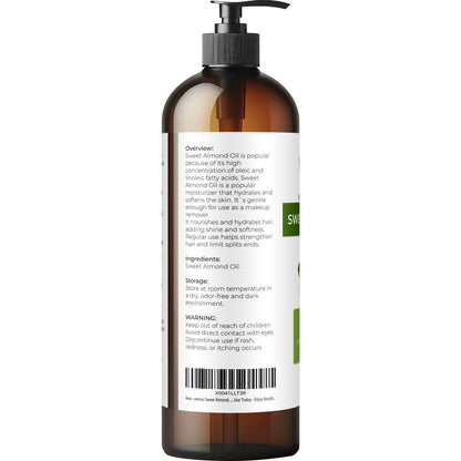 Velona Sweet Almond Oil - 100% Pure & Natural Carrier Oil, Cold Pressed, 16 Fl Oz