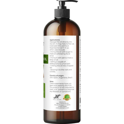 Velona Sweet Almond Oil - 100% Pure & Natural Carrier Oil, Cold Pressed, 16 Fl Oz