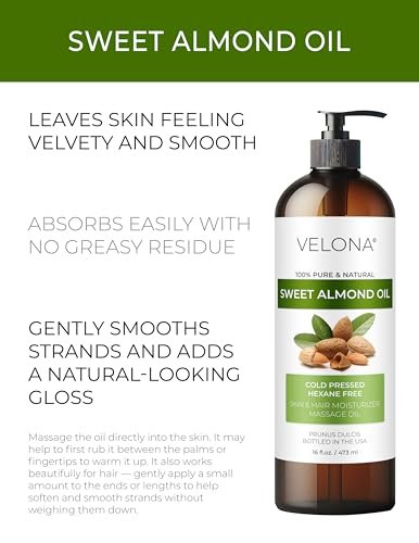 Velona Sweet Almond Oil - 100% Pure & Natural Carrier Oil, Cold Pressed, 16 Fl Oz - görsel 4
