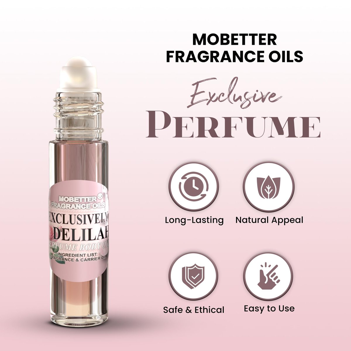 MOBETTER FRAGRANCE OILS Exclusively Delilah Perfume Body Oil – Long Lasting Travel Size with Litchi, Pear, Bergamot, Grapefruit & Pink Pepper Avelisse