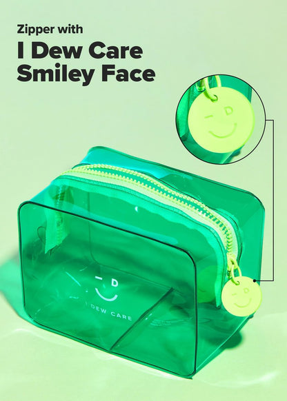 I DEW CARE Green PVC Cosmetic Bag – Clear Standing Makeup Pouch, Water-Resistant Travel Organizer for Women & Men