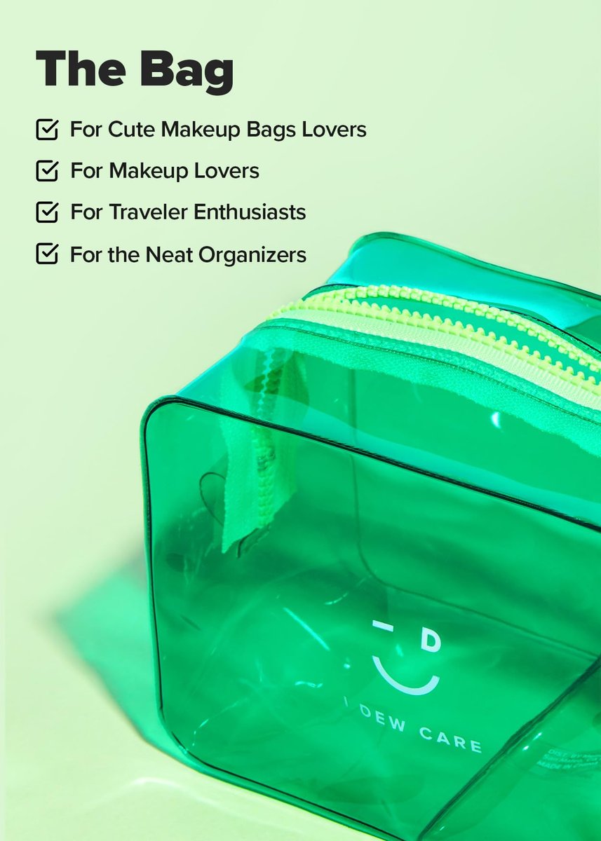 I DEW CARE Green PVC Cosmetic Bag – Clear Standing Makeup Pouch, Water-Resistant Travel Organizer for Women & Men - görsel 3