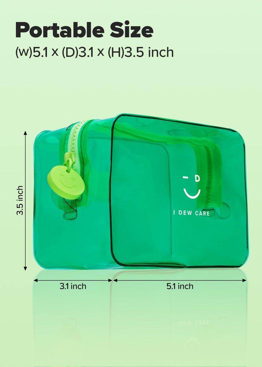 I DEW CARE Green PVC Cosmetic Bag – Clear Standing Makeup Pouch, Water-Resistant Travel Organizer for Women & Men - görsel 5