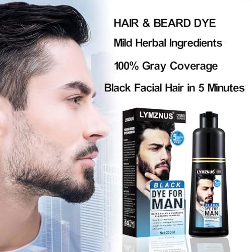 Natural Black Mustache & Beard Dye for Gray Hair Coverage – Fast 5-Minute Application, Easy Shampoo for Facial Hair, 6.76 Fl Oz Avelisse