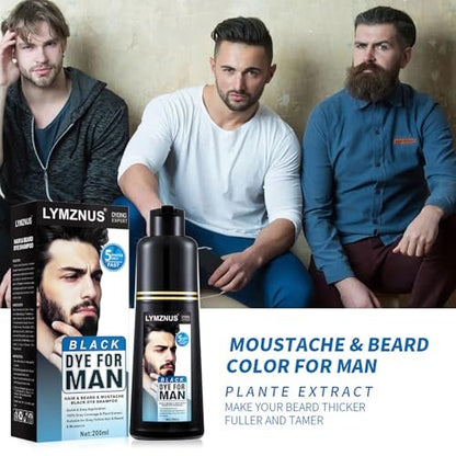 Natural Black Mustache & Beard Dye for Gray Hair Coverage – Fast 5-Minute Application, Easy Shampoo for Facial Hair, 6.76 Fl Oz Avelisse