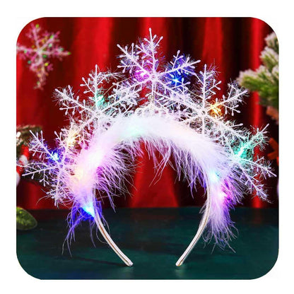 CAKURE Light Up Snowflake Headband - LED Christmas Headbands for Women, Holiday Hair Accessories, White