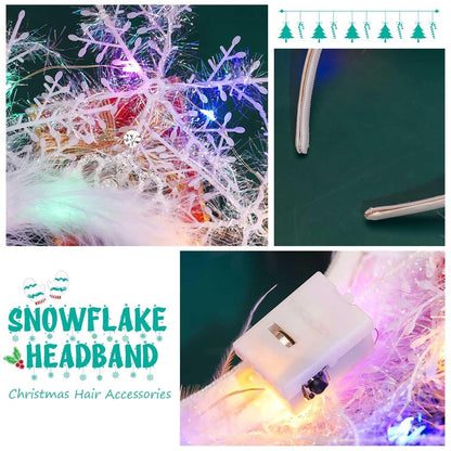 CAKURE Light Up Snowflake Headband - LED Christmas Headbands for Women, Holiday Hair Accessories, White