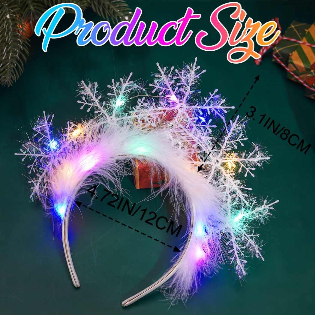 CAKURE Light Up Snowflake Headband - LED Christmas Headbands for Women, Holiday Hair Accessories, White - görsel 9