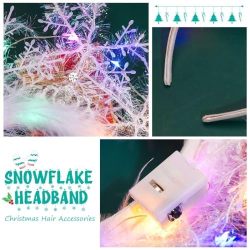 CAKURE Light Up Snowflake Headband - LED Christmas Headbands for Women, Holiday Hair Accessories, White - görsel 6